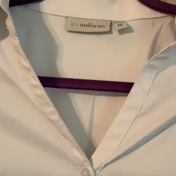 (2) ICO Uniforms (M) Button Down Shirts White and a Light Pink Three Quarter - Picture 3 of 5